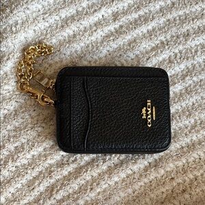 Coach Black Card Holder with Gold Chain